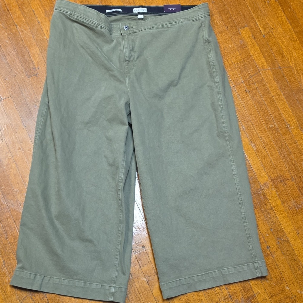Ava & Viv Women's Plus Size Wide Leg High-Rise Stretch Green Pants SZ 24